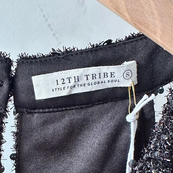 12th Tribe SAMPLE Black Sequined Wrap Top - Picture 2 of 8